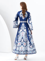 Retro Flared Sleeve Split Print Dress