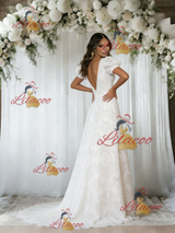 White Lace Puff Sleeve Wedding Dress