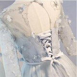 Gray Tulle Short Sleeve 3D Flower Homecoming Dress