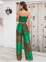 Slim-fit Tube Top Printed Wide-leg Pants Suit