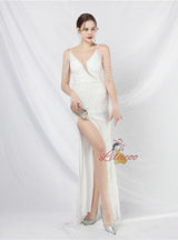 Spaghetti Straps Sequins Split Prom Dress