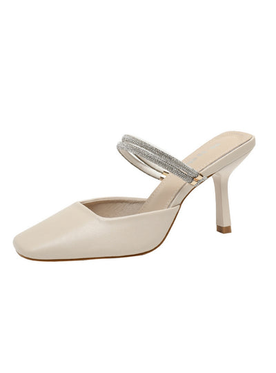 Square-headed Rhinestone Thin Heel Sandals