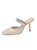 Square-headed Rhinestone Thin Heel Sandals