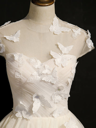 Ivory Tulle Pleats Butterfly Homecoming Dress