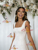 White Lace Straps Sleeveless Wedding Dress