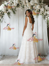 White Lace Straps Sleeveless Wedding Dress