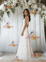 White Lace Straps Sleeveless Wedding Dress