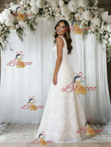 White Lace Straps Sleeveless Wedding Dress