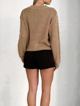 Solid Color Round Neck Jacquard Sweater