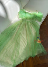 Green Tulle Pleats Flower Prom Dress