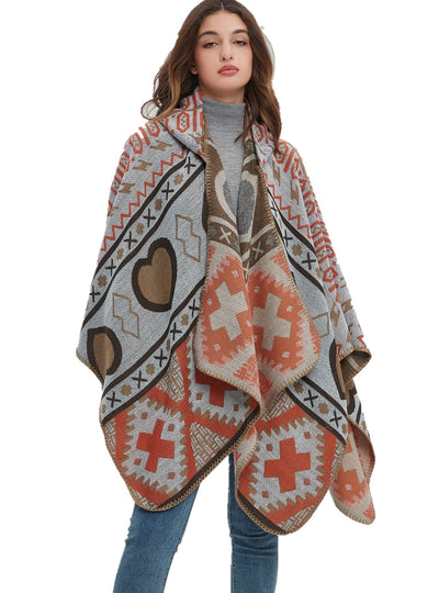 Cashmere-like Jacquard Flanged Hooded Shawl