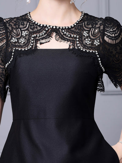 Black Satin Lace Mother Of The Bride Dress