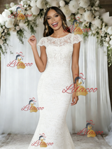 White Mermaid Lace Cap Sleeve Wedding Dress
