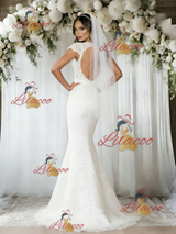 White Mermaid Lace Cap Sleeve Wedding Dress