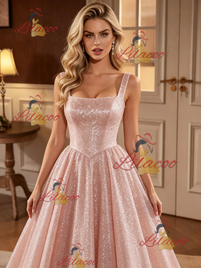 Pink Sequins Straps Wedding Dress