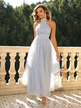 Fashion Solid Color Backless Evening Dress