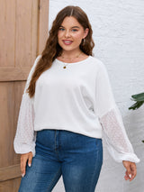 Long Sleeve Spliced Chiffon Round Neck Shirt