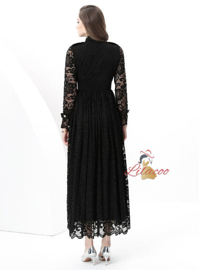 Silm Waist Lace Long Sleeve Dress