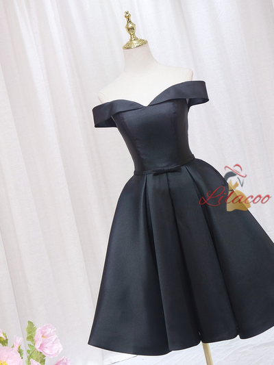 Simple Black Satin Off the Shoulder Homecoming Dress