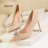 High Heel Rhinestone Bow Suede Shoes