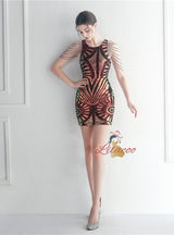 Burgundy Sequins Beading Mini Prom Dress