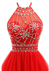 Black Tulle Halter Backless Homecoming Dress