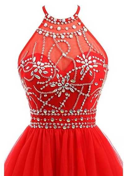 Black Tulle Halter Backless Homecoming Dress