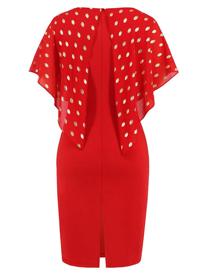 Slim-fit V-neck Gilded Polka-dot Chiffon Dress