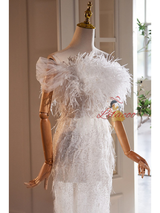 White Sequins Feather Wedding Dress