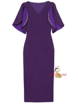 Purple Short Sleeve Beading Mother Of The Bride Dress