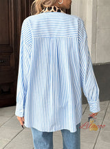 Casual Printed Striped Stitching Shirt