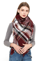 Wine Red Plaid Square Scarf