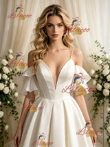Ivory Satin Spaghetti Straps Wedding Dress