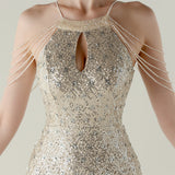 Mermaid Sequins Halter Beading Prom Dress