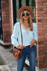 Solid Color V-neck Long Sleeve Chiffon