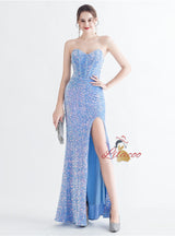 Mermaid Sequins Strapless Prom Dress