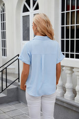 Lapel Short Sleeve Loose Chiffon Shirt