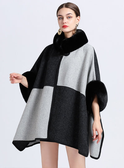 Colour Matching Shawl Cloak Knitted Coat