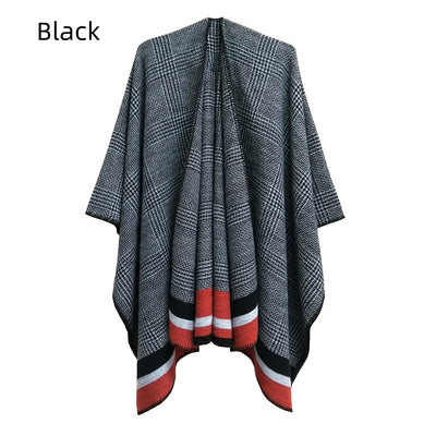 Plaid Split Shawl Ladies' Cloak