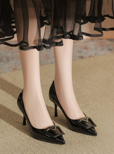 Square Buckle High-heeled Thin Heels Pointed Shoes