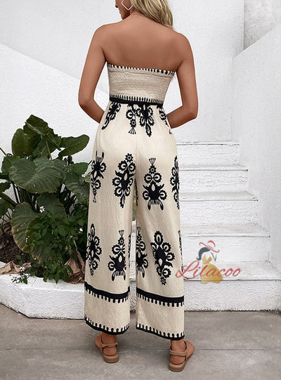 Wide-leg Pants Printed Tube Top Jumpsuit