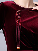Burgundy Velvet Mother Of The Bride Dress