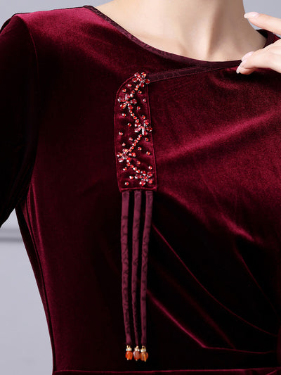Burgundy Velvet Mother Of The Bride Dress