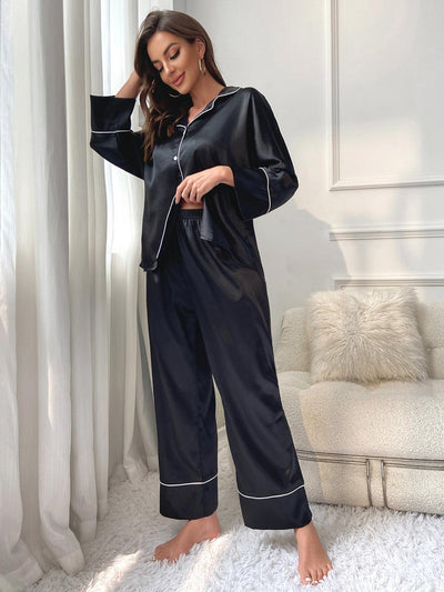 Silk-like Ladies Long-sleeved Pajamas Suit