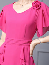 Fuchsia Short Sleeve Mother Of the Brides Dress