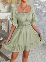 Solid Color Short-sleeved Dress