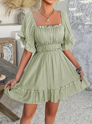 Solid Color Short-sleeved Dress