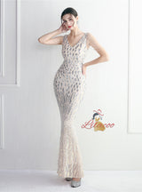 Sequins Mermaid V-neck Beading Prom Dress