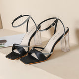 Transparent Rhinestone Crystal Thick Heel Sandals