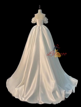 White Satin Flower Wedding Dress